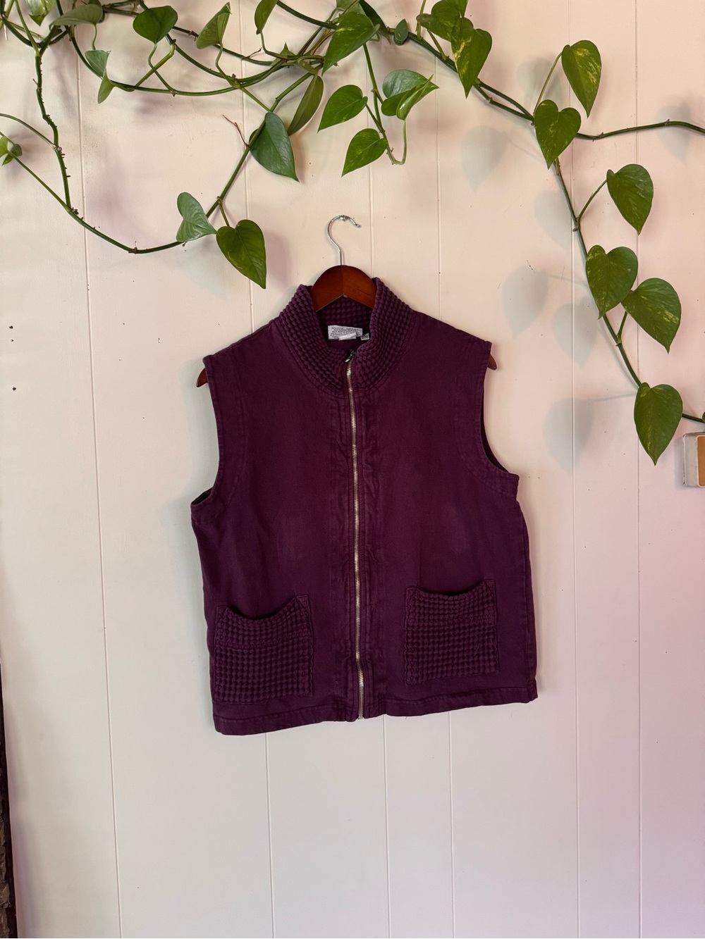 Sleeveless Zip-Front Vest in Deep Plum